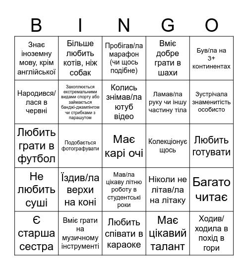 Human Bingo Card