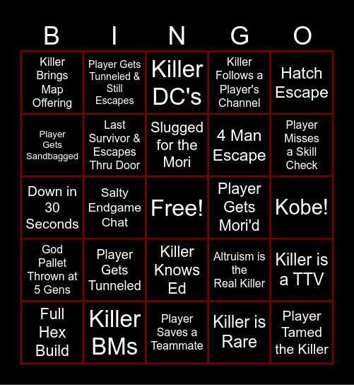 DBD Bingo Card