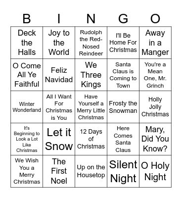 Christmas Songs Bingo Card