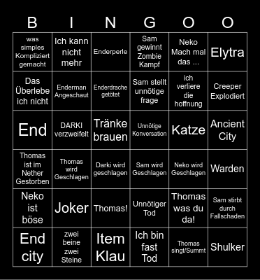 Minecraft Bingo Card