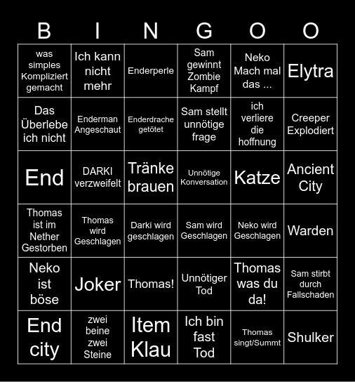 Minecraft Bingo Card