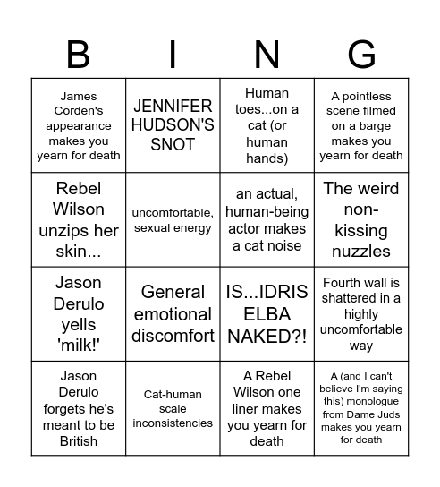 CATS THE MOVIE (2019) Bingo Card