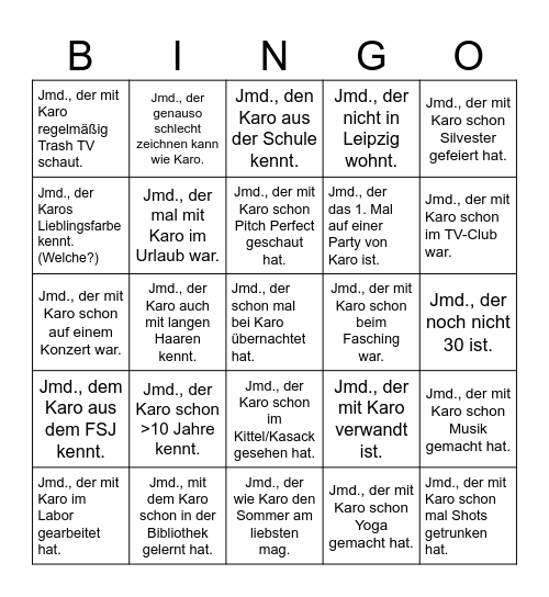 Karo's 30. Geburtstag Bingo Card