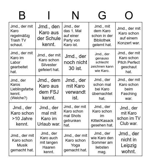 Karo's 30. Geburtstag Bingo Card