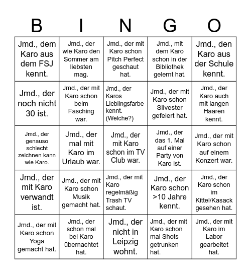 Karo's 30. Geburtstag Bingo Card