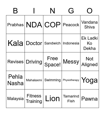 PRIYA GOLDEN GIRL Bingo Card
