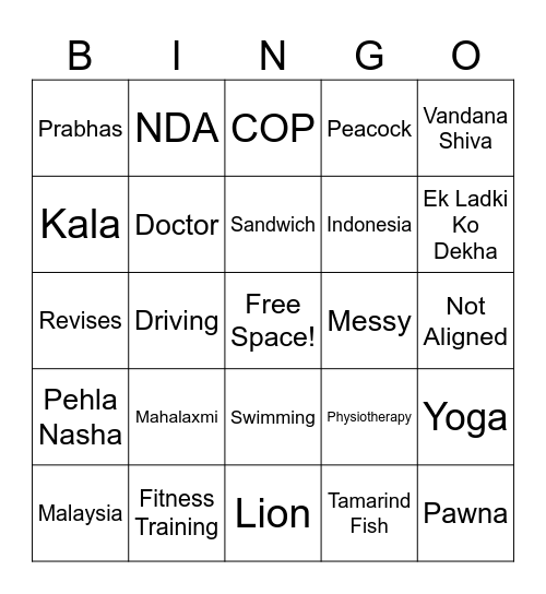 PRIYA GOLDEN GIRL Bingo Card