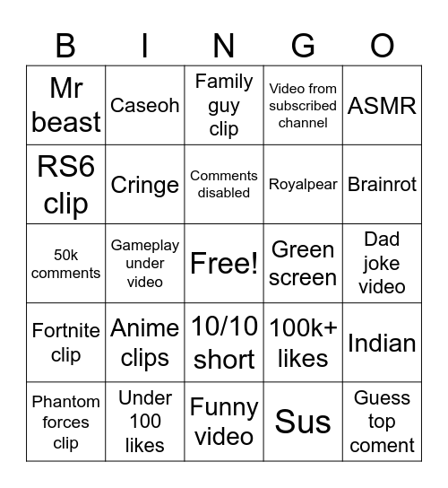 Untitled Bingo Card
