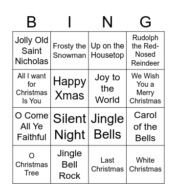Christmas Carols Bingo Card