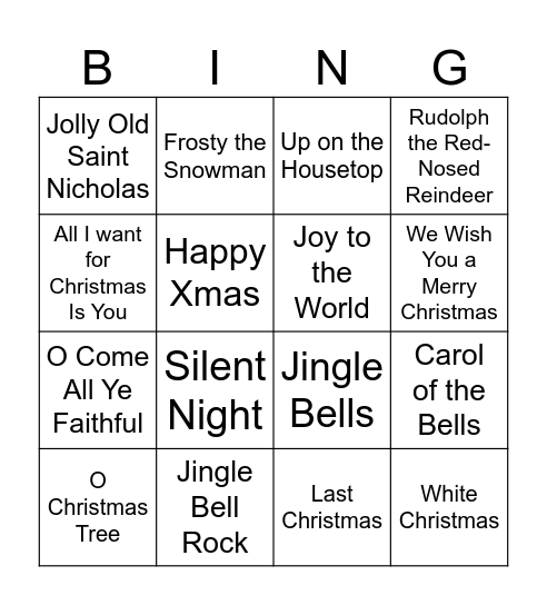 Christmas Carols Bingo Card