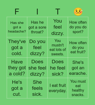 Fit and Healthy Bingo Card
