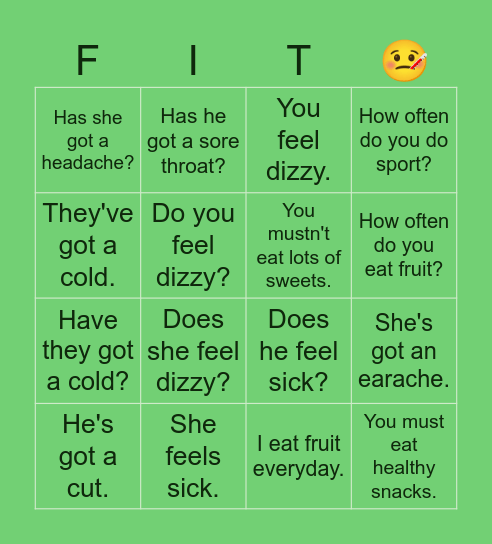 Fit and Healthy Bingo Card