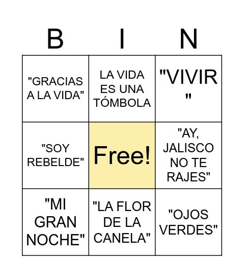 BINGO MUSICAL Bingo Card