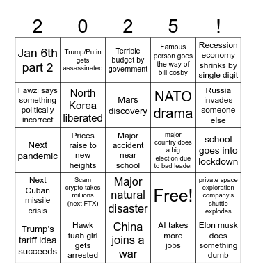 The 2025 bingo Card