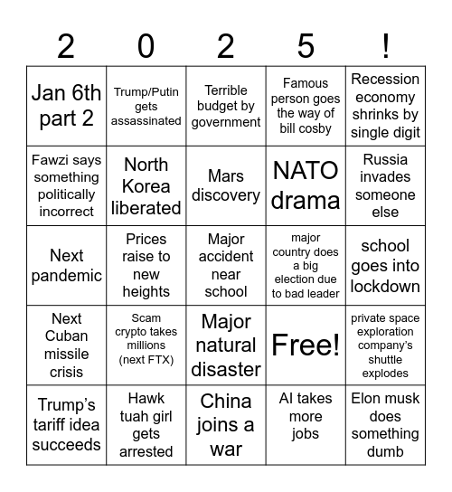 The 2025 bingo Card