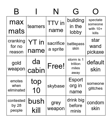 fortnite bigno Bingo Card
