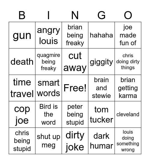 Family guy bingo - Full Black out Bingo Card