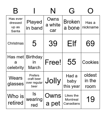 Family Christmas Bingo Card