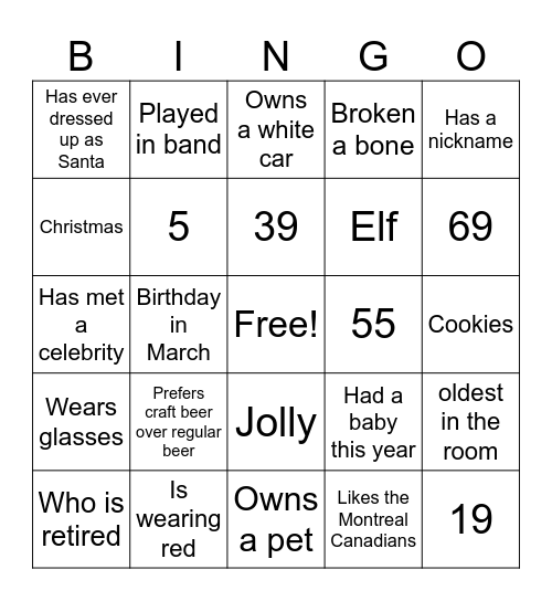 Family Christmas Bingo Card