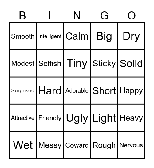 Adjectives Bingo Card