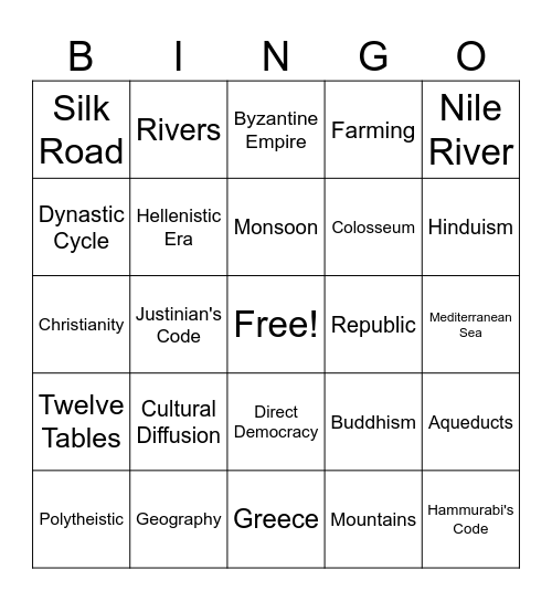 Global 9 Review Bingo Card