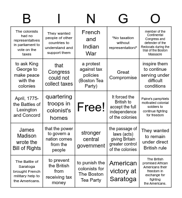 US History  Q2 Review Bingo Card