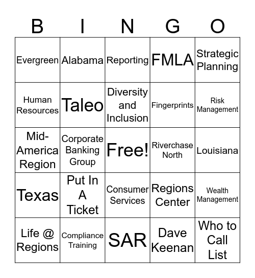Evergreen 2016 Bingo Card