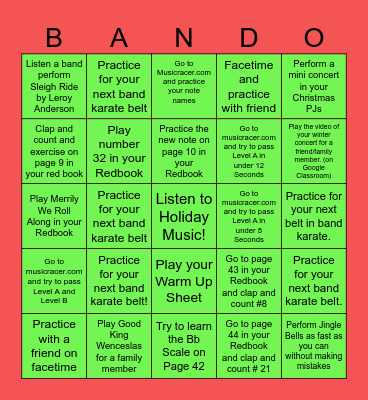 Winter Break Practice Bingo Card
