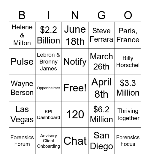 Bingo! Bingo Card
