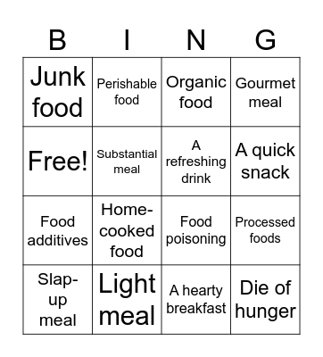 Eating and drinking collocations Bingo Card