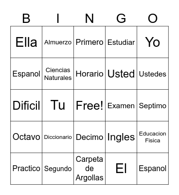 Spanish 2A Bingo Card