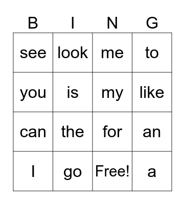 January Sight Word Bingo Card