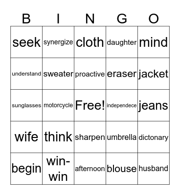 BINGO - VOCABULARY Bingo Card