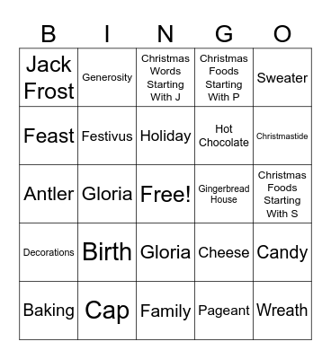 Holiday Bingo Card