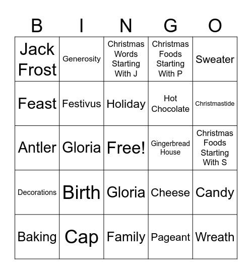 Holiday Bingo Card