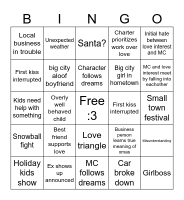 Hallmark :3 Bingo Card