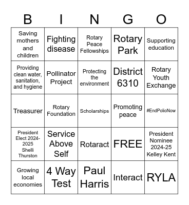 Rotary Bay City Holiday Bingo Card