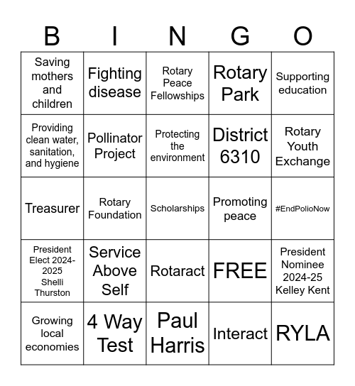 Rotary Bay City Holiday Bingo Card