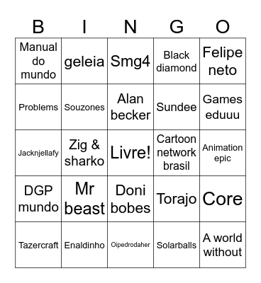 Canais na pagina principal Bingo Card