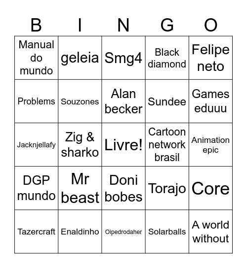 Canais na pagina principal Bingo Card