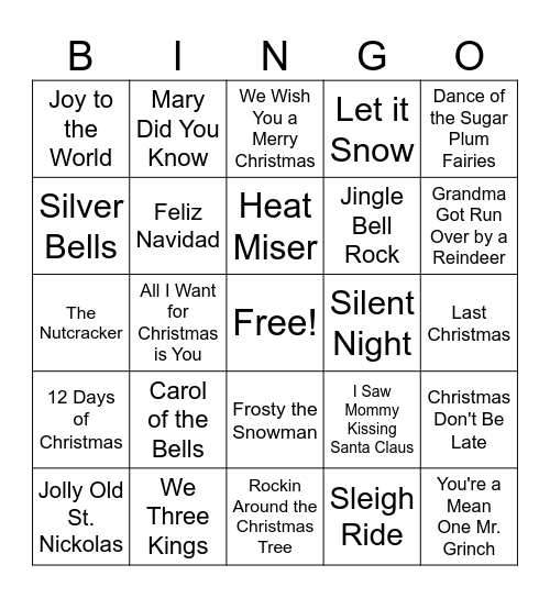 Christmas Carol Bingo Card