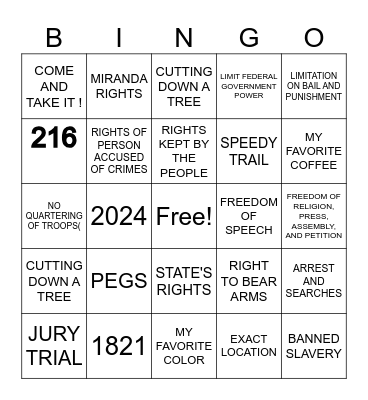 BILL OF RIGHTS Bingo Card