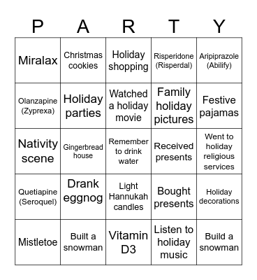 Holiday Fun Bingo Card