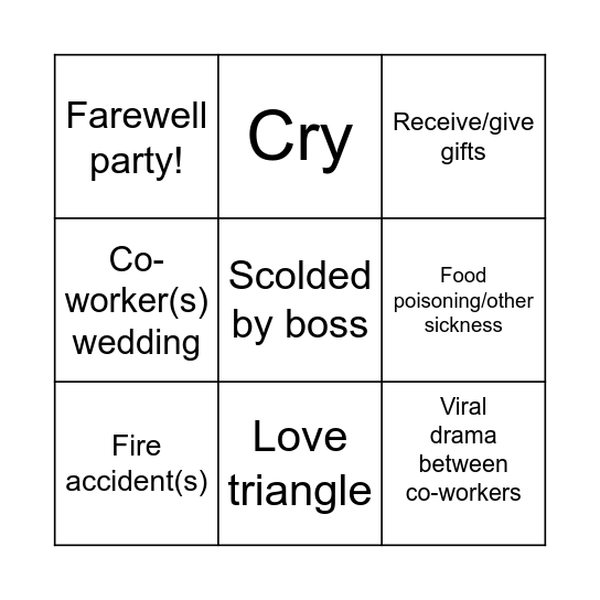 Work Bingo Card