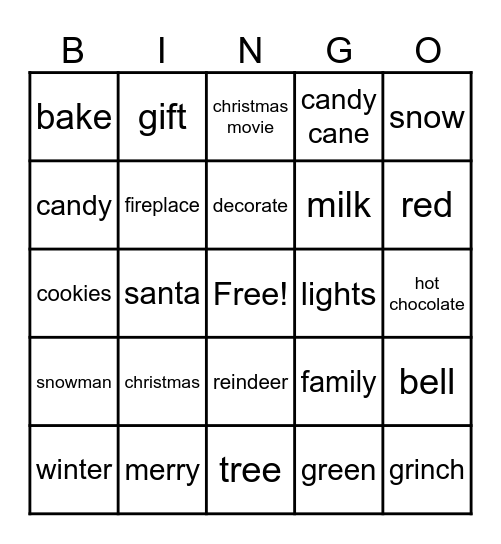 christmas bingo Card