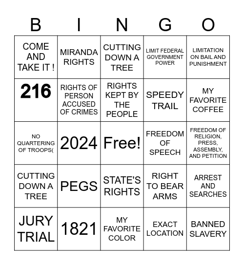 BILL OF RIGHTS Bingo Card