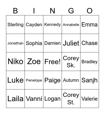 Fourth Grade Bingo Card