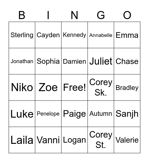 Fourth Grade Bingo Card