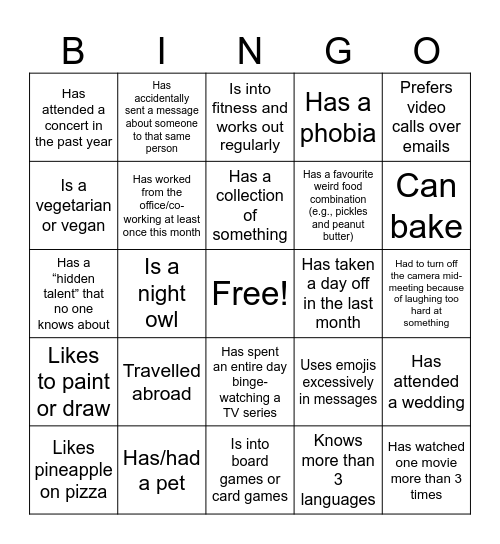 Bingo! Bingo Card