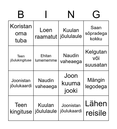 Jõuluvaheaja Bingo Card